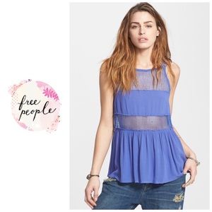 Free People Snap it up Mesh panel tank - blue